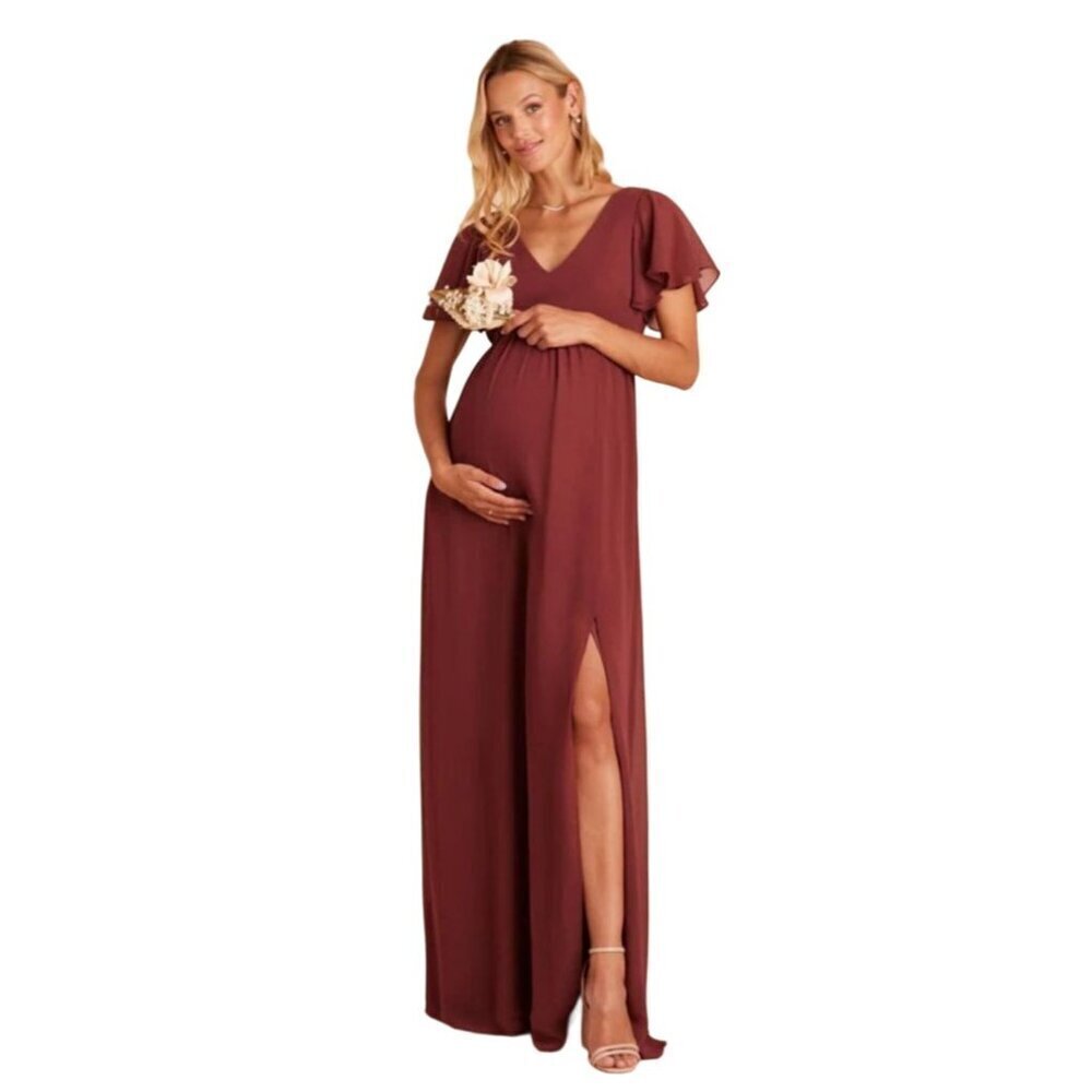 Birdy Grey Maternity Bridesmaid Dress Size S Chiffon Rosewood‎ Maroon Fall